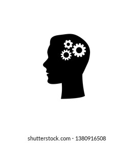 Human head flat icon with gear inside. Vector illustration
