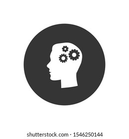 Human head flat icon with gear inside. Vector illustration