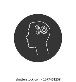 Human head flat line icon with gear inside. Vector illustration