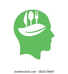 Human head food element vector template design. Healthy food in mind concept.