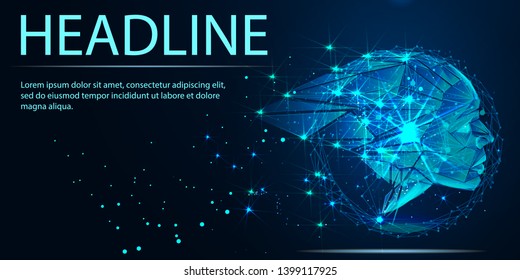 Human Head form lines, triangles and particle style design. Illustration vector. Headline