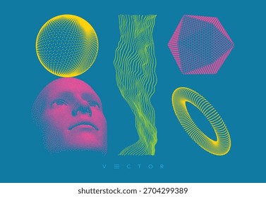 Una cabeza humana formada de puntos. Descubrimiento, estudio y concepto de aprendizaje. Es hora de pensar. Composición artística. Vector para folleto, póster, portada, tarjeta, presentación, volante o Anuncio.