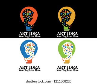 human head four color lamp logo vector idea smart icon