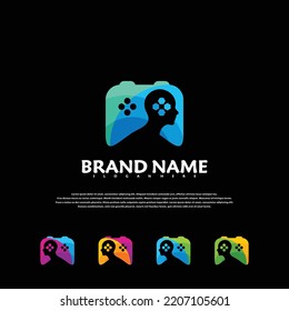 Human head and gaming symbol logo vector illustration with modern concept and simple shape