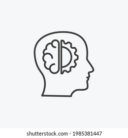 Cabeza humana con engranaje y cerebro Icono de línea delgada.  Proceso de reflexión, logo de innovación de generación de ideas. EPS10 de ilustración vectorial