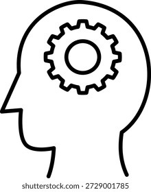 Cabeza humana con el icono del pensamiento del cerebro del engranaje