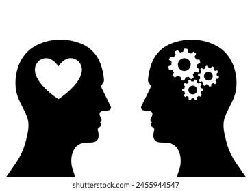 Human Head with Gear and Heart.  Vector Illustration. 