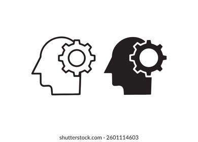 Human head with gear icon black outline Vector