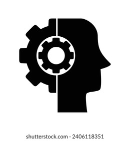 cabeza humana con diseño de icono de engranaje. concepto de proceso de análisis de innovación.