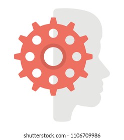 
Human head with gear icon. Flat concept of brainstorming process 
