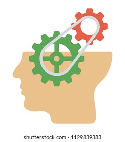 
Human head with gear icon. Flat concept of thinking process 
