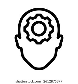 Human head with gear icon inside. Editable stroke.