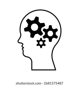 Cabeza humana con el icono del engranaje aislado en el fondo blanco. Inteligencia, pensamiento e innovación. Ilustración vectorial