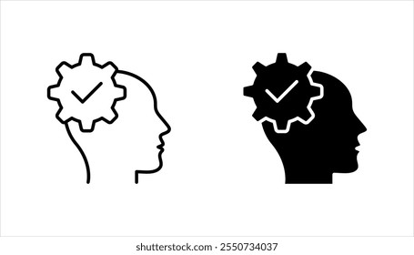 Human head with gear icon set. line concept of brainstorming process vector illustration on white background