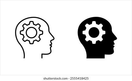 Human head with gear icon set. line concept of brainstorming process vector illustration on white background