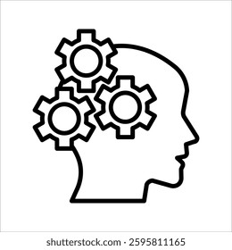 Human head with gear Icon Symbol isolated white background. vector illustration. color editable.