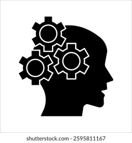 Human head with gear Icon Symbol isolated white background. vector illustration. color editable.
