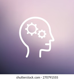 Human head with gear icon thin line for web and mobile, modern minimalistic flat design. Vector white icon on gradient mesh background.