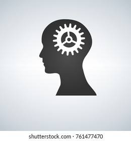 Human head with gear inside, black isolated on light background