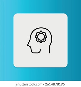 Human head with a gear inside the brain, symbolizing thinking, analysis, and cognition.