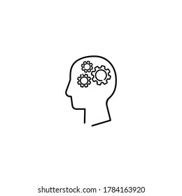 Cabeza humana con el icono de la línea interior del engranaje. Inteligencia artificial. Progreso tecnológico. Vector de fondo blanco aislado. EPS 10