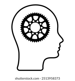 Cabeça e equipamento humano dentro. Diagrama tecnológico dos equipamentos de engenharia dentro do cérebro, inteligência artificial. Pensamento da cabeça humana.