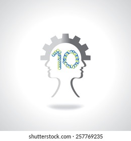 human head with gear numeric ten number
