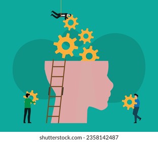 Human head with gear wheels inside 2d vector illustration concept for banner, website, landing page, flyer, etc
