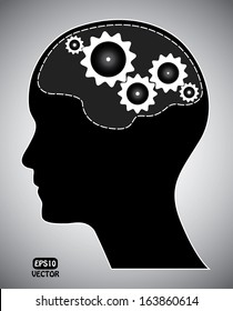 Human head with gears. Black brainstorm concept with gears and head silhouette. Isolated easy to edit vector illustration. 