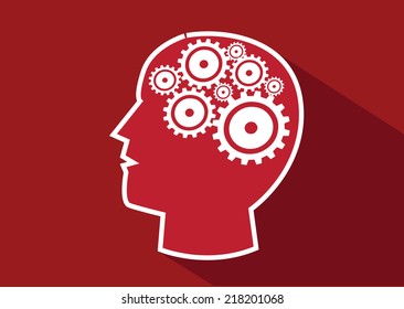 Human head and gears brain idea concept