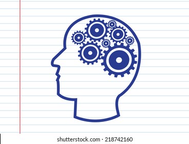 Human head and gears brain idea concept