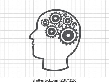 Human head and gears brain idea concept