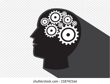 Human head and gears brain idea concept