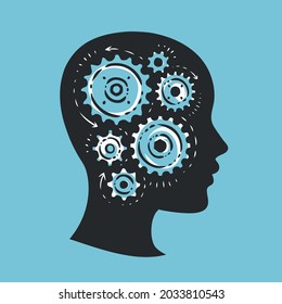 Human head with gears brain storming mechanism. Vector illustration