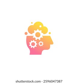 Human Head with Gears and Cloud, Mind and Mental Hub Care Treatment Logo Design Vector