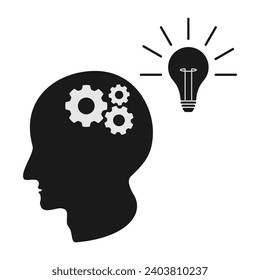 Human head gears. Cogwheel  inside brain and bulb idea symbol. vector illustration isolated on white background.
