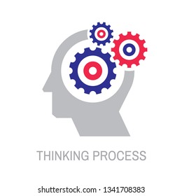 Human head with gears cogwheels - concept business logo template vector illustration. Search engine optimization creative sign. SEO. Thinking process. Graphic design element. 
