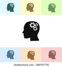 Cabeza humana con icono de engranajes