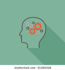 Human Head With Gears - Isolated On Green Background - Vector Illustration, Graphic Design