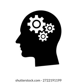 Cabeça humana com engrenagens ícone técnico vetor. Abstrato cabeça e engrenagem ou volantes Símbolo como ícone de processo da mente. Ícone de cabeça humana em estilo silhueta. Ilustração vetorial. 