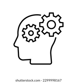 Human head gears tech logo, Cogwheel engineering technological inside brain, Artificial intelligence, Isolated on white background, Vector illustration