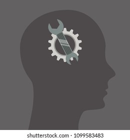 Human head with gears. Head thinking