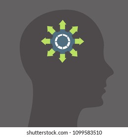 Human head with gears. Head thinking