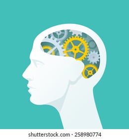 Human head with gears. Head thinking. Flat illustration. - Shutterstock ID 258980774