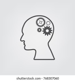 Human head with gears. Head thinking. icon of head.  Concept of idea generation. 