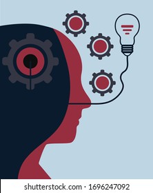 Human head with gears, thinking progress concept and ideas.vector illustration.