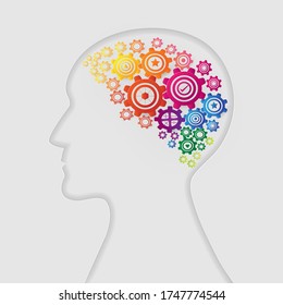 Human head with gears. Head thinking. Smart Intelligence and brainstorming. psychology concept, eps10 vector