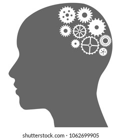 Human head with gears. Head thinking, strategy, idea generation