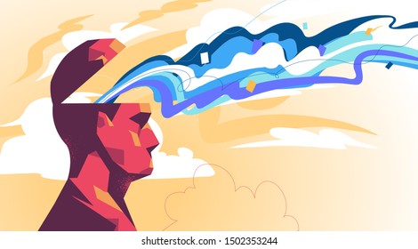 Human head generating ideas. Creative flow concept. Vector illustration