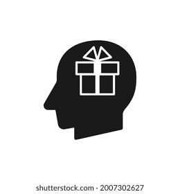 Human head with gift packet sign silhouette black vector illustration